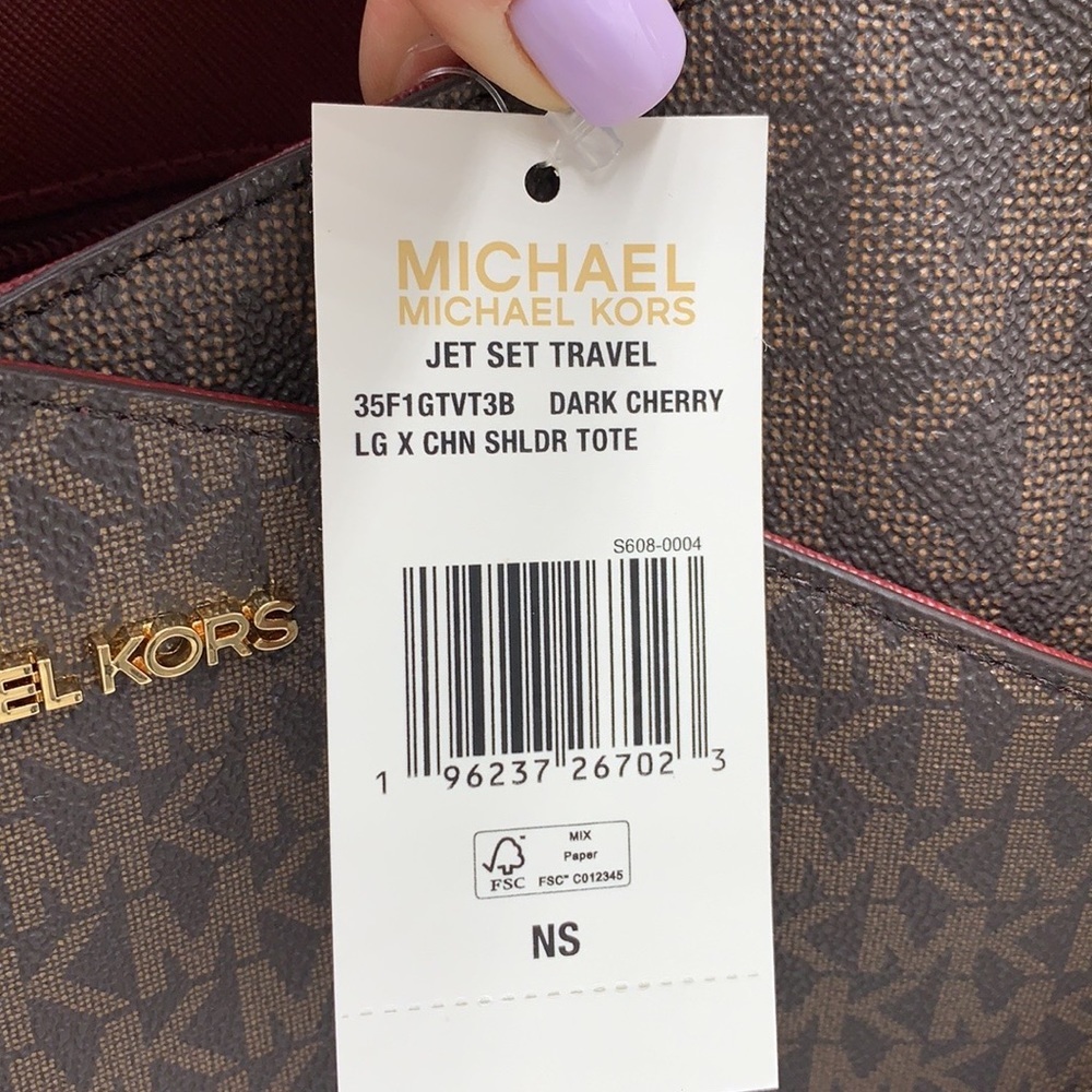 MICHAEL KORS
(NWT
Jet Set Large XChain Logo Shoulder Tote
Bag DARK CHERRY COLOR - Picture 16 of 16